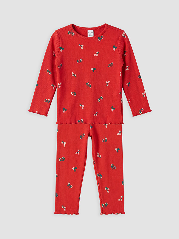 LCW baby Çiçek Desenli Kız Bebek Pijama Takımı