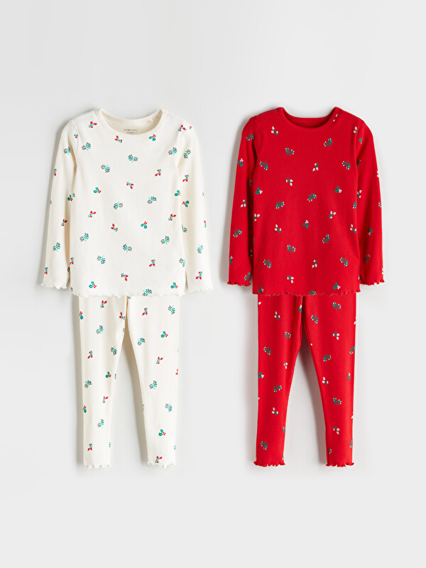 LCW baby Bisiklet Yaka Çiçekli Kız Bebek Pijama Takımı 2'li