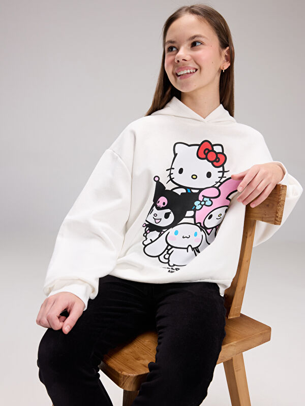 LCW Kids Kapüşonlu Hello Kitty Baskılı Kız Çocuk Sweatshirt