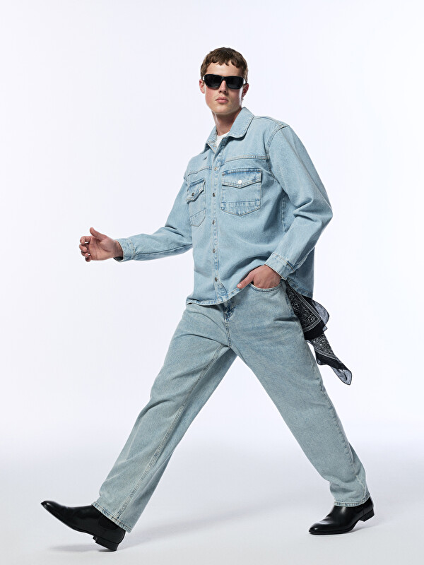 LCW Jeans Rahat Kalıp Uzun Kollu Erkek Jean Gömlek