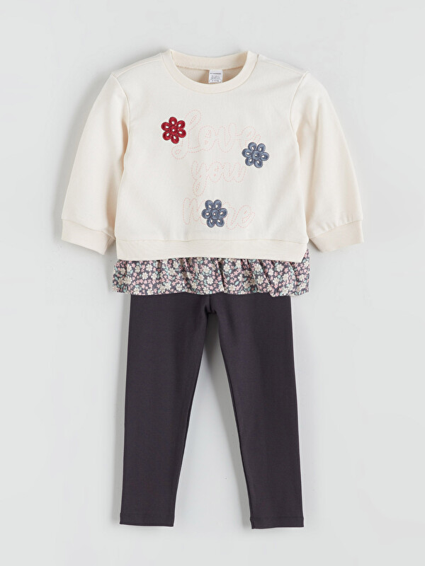 LCW Kids Floral Ruffled Girls' Sweatshirt and Leggings