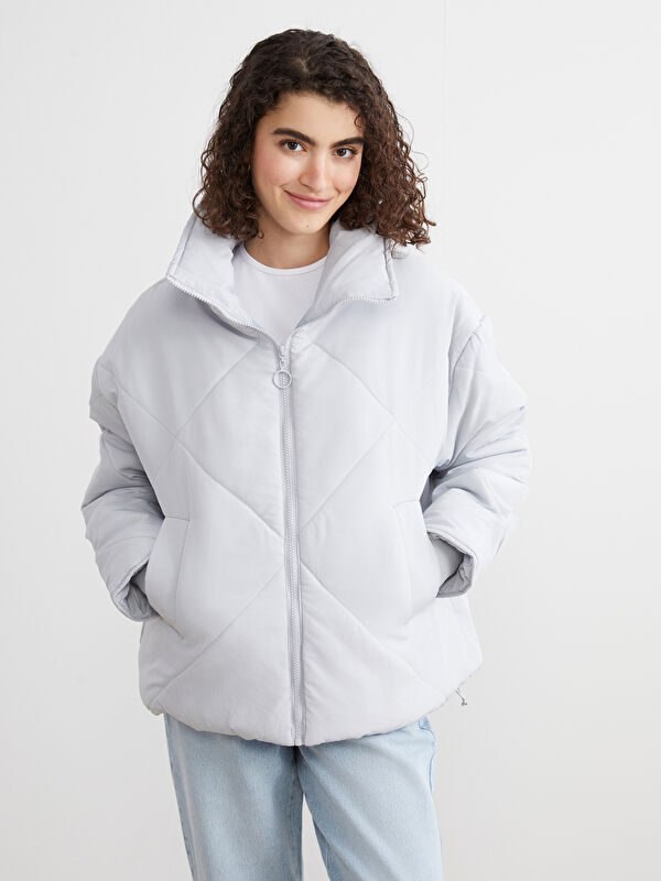 LCW ECO Dik Yaka Kapitone Oversize Kadın Şişme Mont