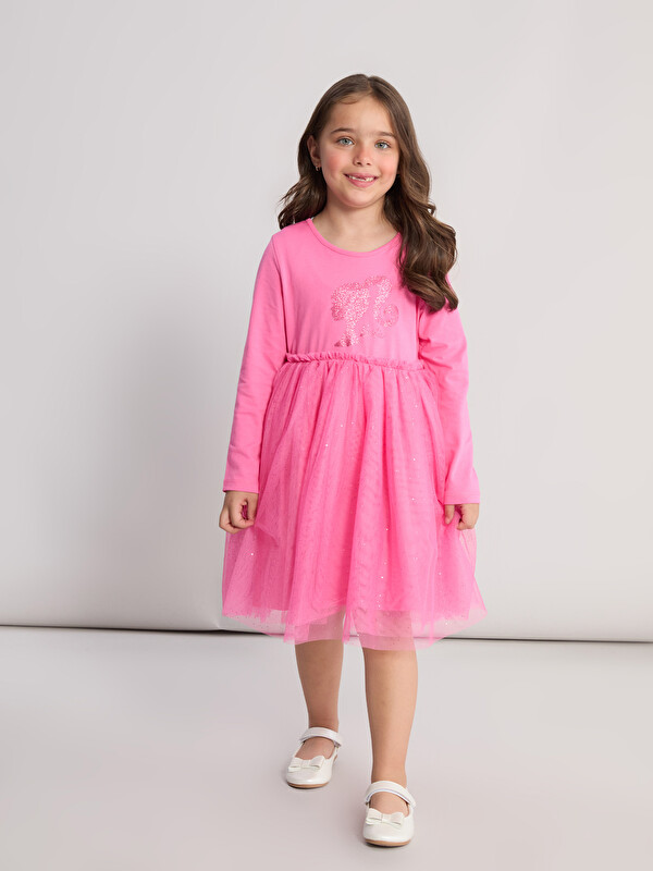 LCW Kids Barbie Baskılı Kız Çocuk Tütü Elbise