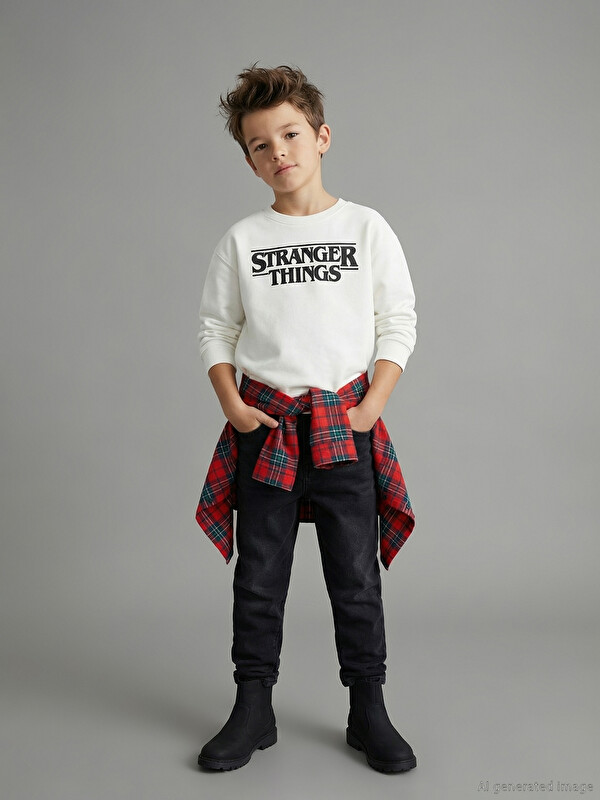 LCW Kids Stranger Things Baskılı Erkek Çocuk Sweatshirt