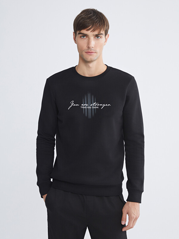 LC WAIKIKI Bisiklet Yaka Baskılı Erkek Sweatshirt