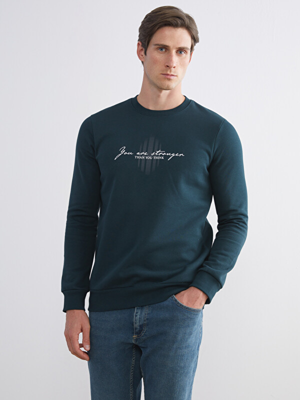 LC WAIKIKI Bisiklet Yaka Baskılı Erkek Sweatshirt