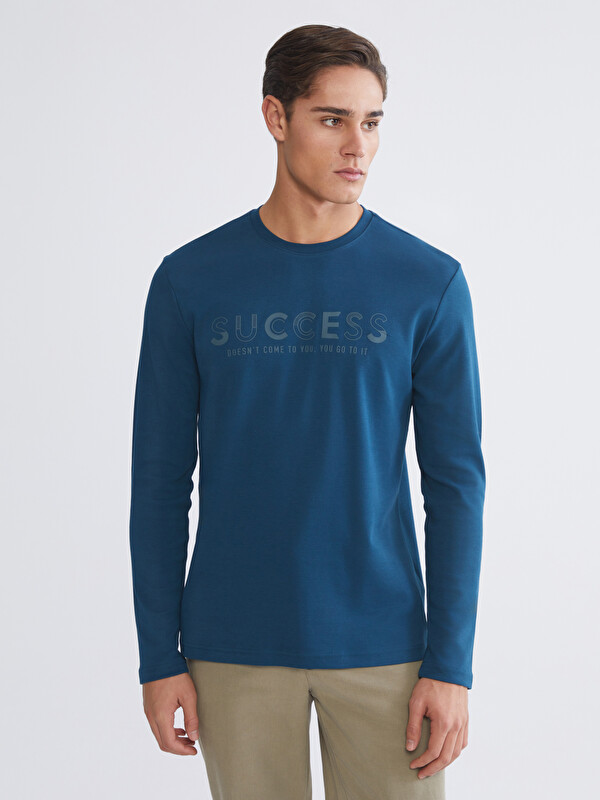 LCWAIKIKI Classic Bisiklet Yaka Baskılı Erkek Sweatshirt