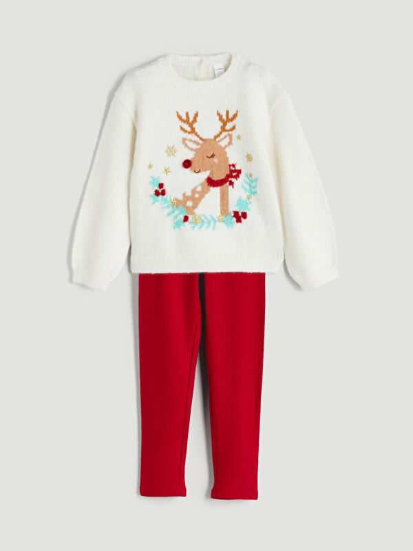 LCW Kids Deer Patterned Girls' Sweater and Leggings