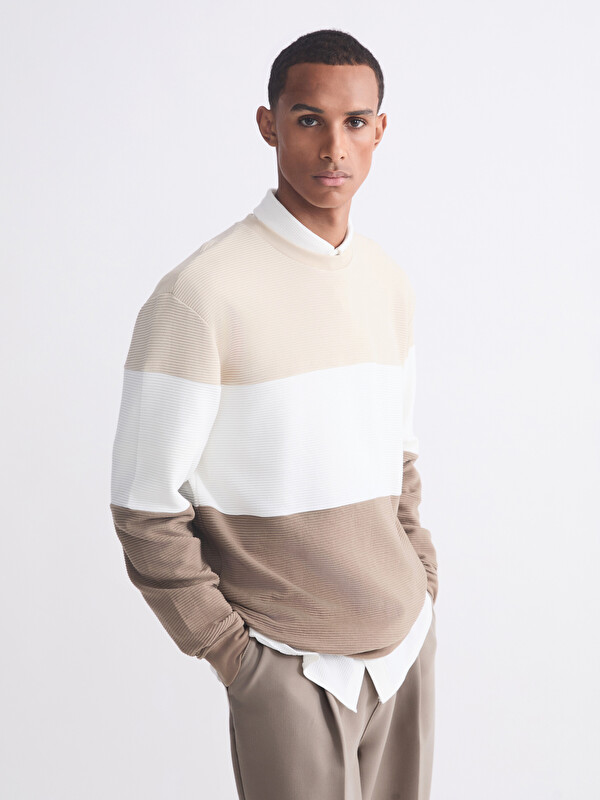 LCW Vision Crew Neck Color Block Men's Sweatshirt