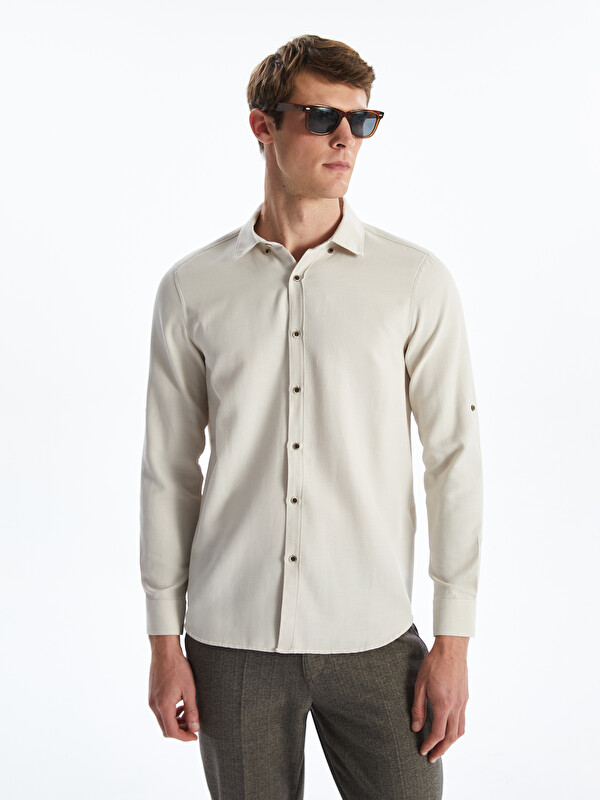LCW ECO Slim Fit Uzun Kollu Armürlü Erkek Gömlek