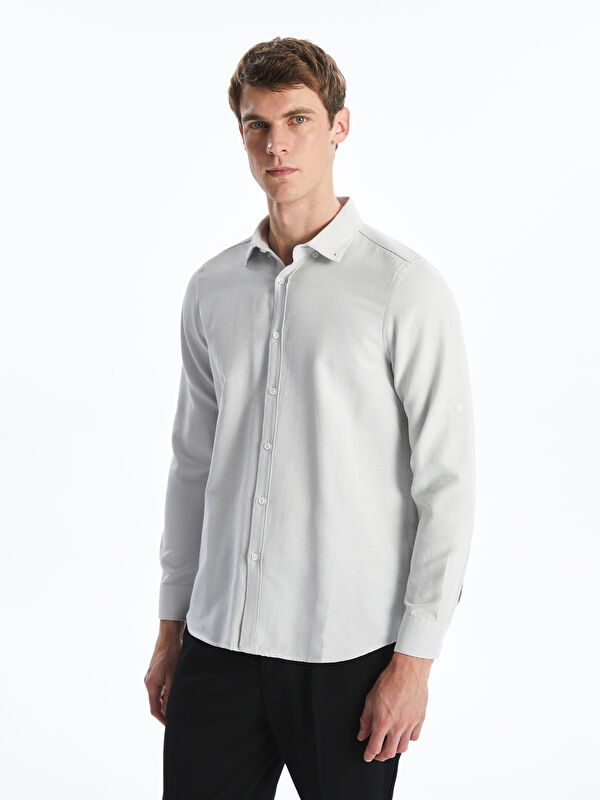 LCW ECO Slim Fit Uzun Kollu Armürlü Erkek Gömlek