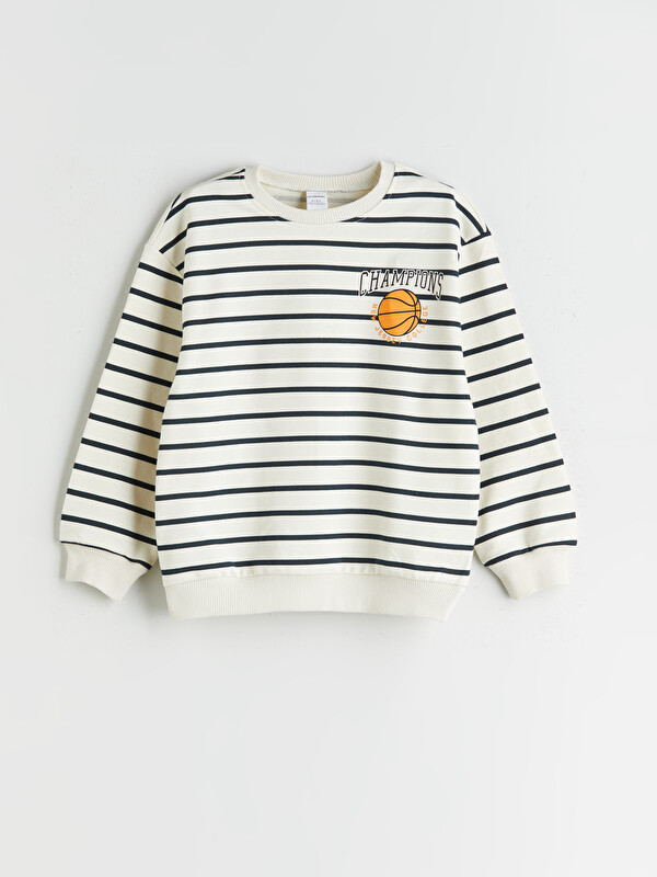 LCW Kids Bisiklet Yaka Çizgili Erkek Çocuk Sweatshirt