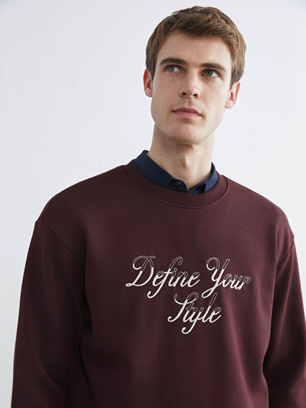 LCW Vision Bisiklet Yaka Baskılı Erkek Kalın Sweatshirt