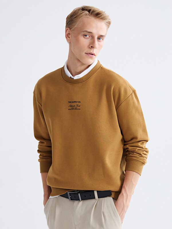 LCW Vision Bisiklet Yaka Baskılı Erkek Kalın Sweatshirt