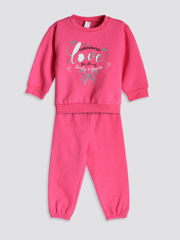 LCW Kids Sweat-shirt à col rond imprimé pour filles et bas de survêtement 2 pièces