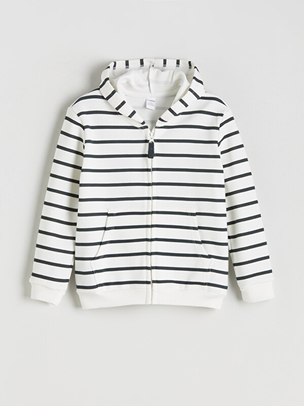 LCW Kids Kapüşonlu Çizgili Erkek Çocuk Fermuarlı Sweatshirt