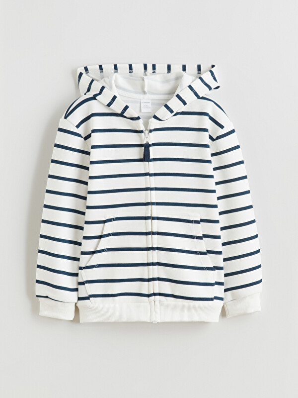 LCW Kids Kapüşonlu Çizgili Erkek Çocuk Fermuarlı Sweatshirt