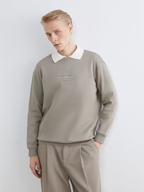 LCW Vision Crew Neck Printed Men's Thick Sweatshirt