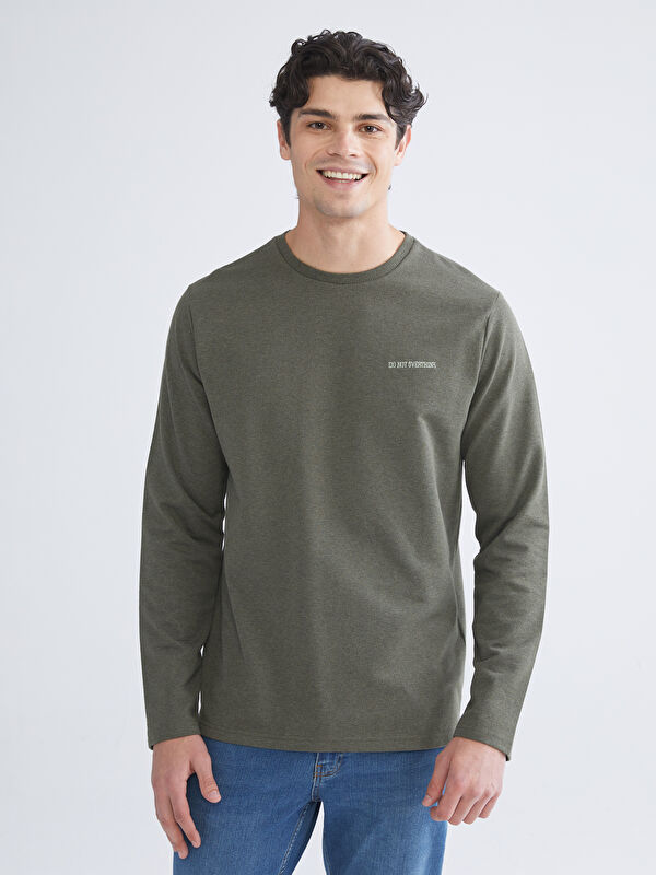 LCW ECO Bisiklet Yaka Baskılı Erkek Sweatshirt