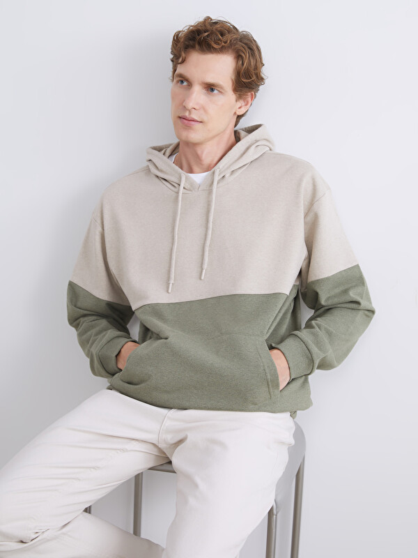 LCW ECO Uzun Kollu Renk Bloklu Erkek Hoodie