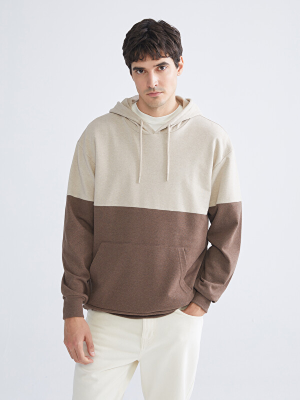 LCW ECO Uzun Kollu Renk Bloklu Erkek Hoodie
