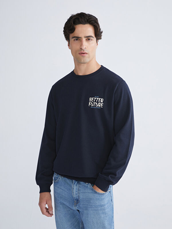 LC WAIKIKI Bisiklet Yaka Baskılı Erkek Sweatshirt