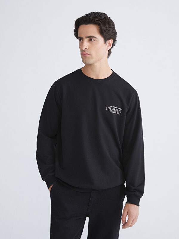 LC WAIKIKI Bisiklet Yaka Baskılı Erkek Sweatshirt