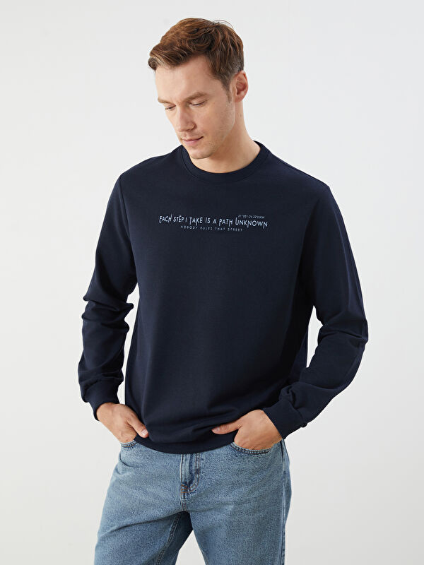 LCW ECO Bisiklet Yaka Baskılı Erkek Sweatshirt