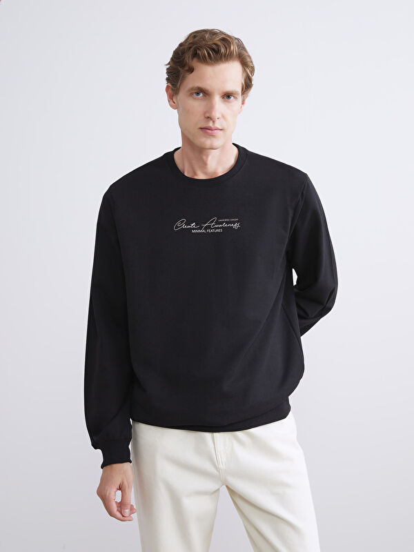 LCW ECO Bisiklet Yaka Baskılı Erkek Sweatshirt