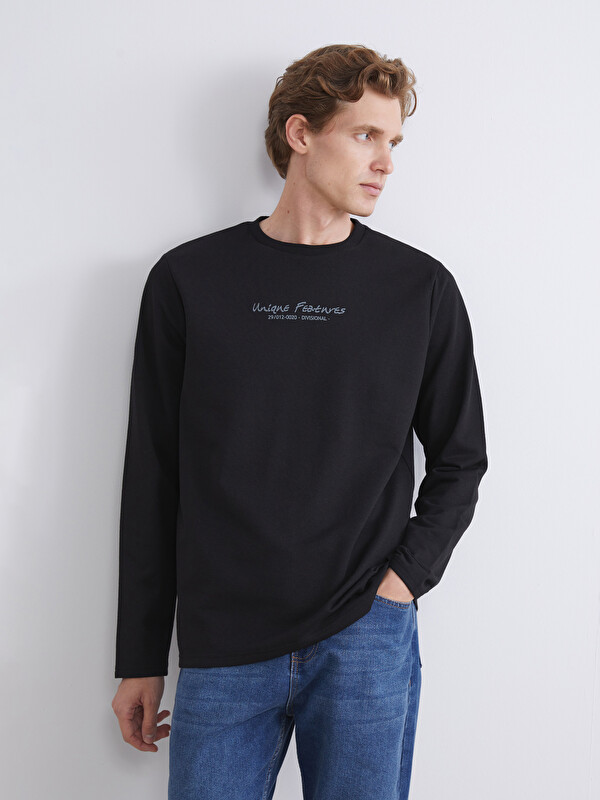 LCW ECO Bisiklet Yaka Uzun Kollu Baskılı Erkek Sweatshirt