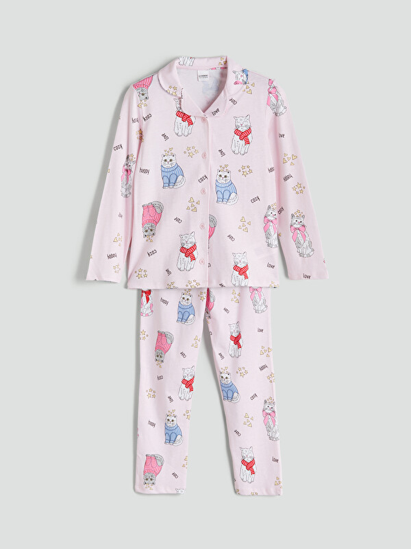 LCW Kids Gömlek Yaka Kız Çocuk Pijama Takımı