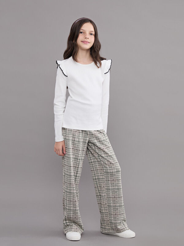 LCW Kids Beli Lastikli Ekose Kız Çocuk Pantolon