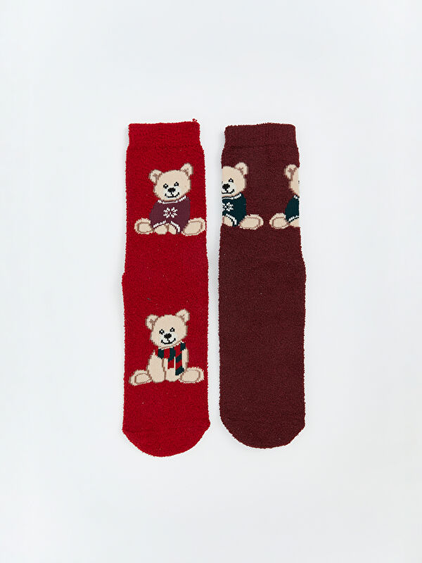 LCW DREAM Non-Slip Sole New Year Themed Women's Homewear Socks 2 Pack