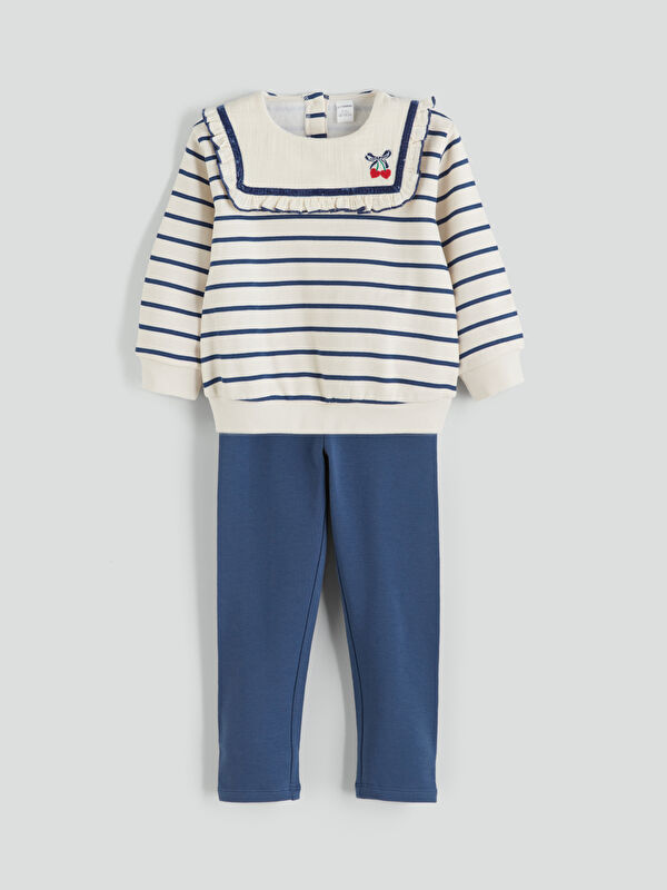 LCW Kids Collar Detailed Striped Girls' Sweatshirt and Leggings