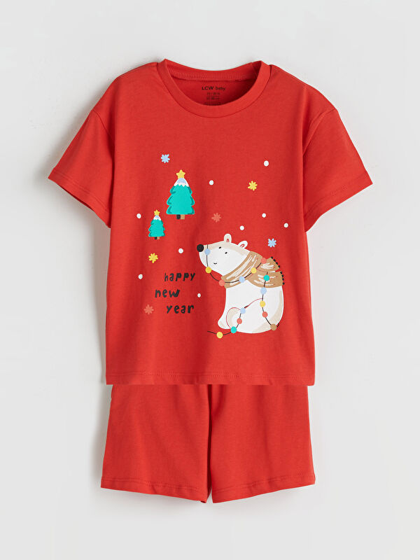 LCW baby Yılbaşı Temalı Erkek Bebek Şortlu Pijama Takımı