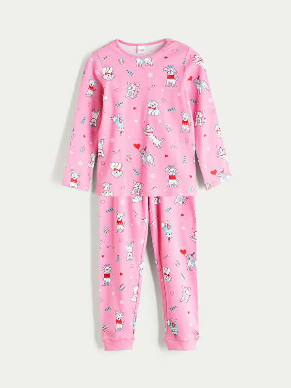 LCW Kids Crew Neck New Year Themed Girls' Pyjama Set