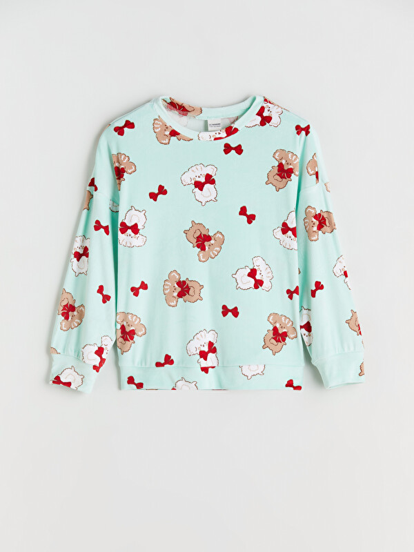LCW Kids Bisiklet Yaka Desenli Kız Çocuk Pijama Üst