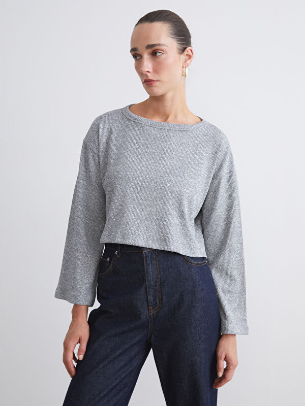 LCW ECO Bisiklet Yaka Crop Kadın Sweatshirt
