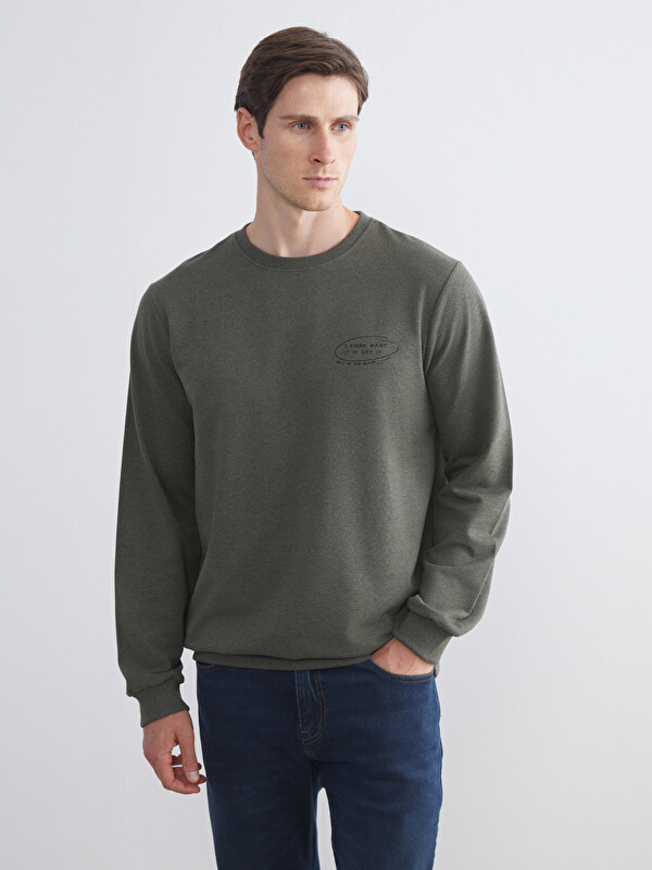 LCW ECO Bisiklet Yaka Baskılı Erkek Sweatshirt