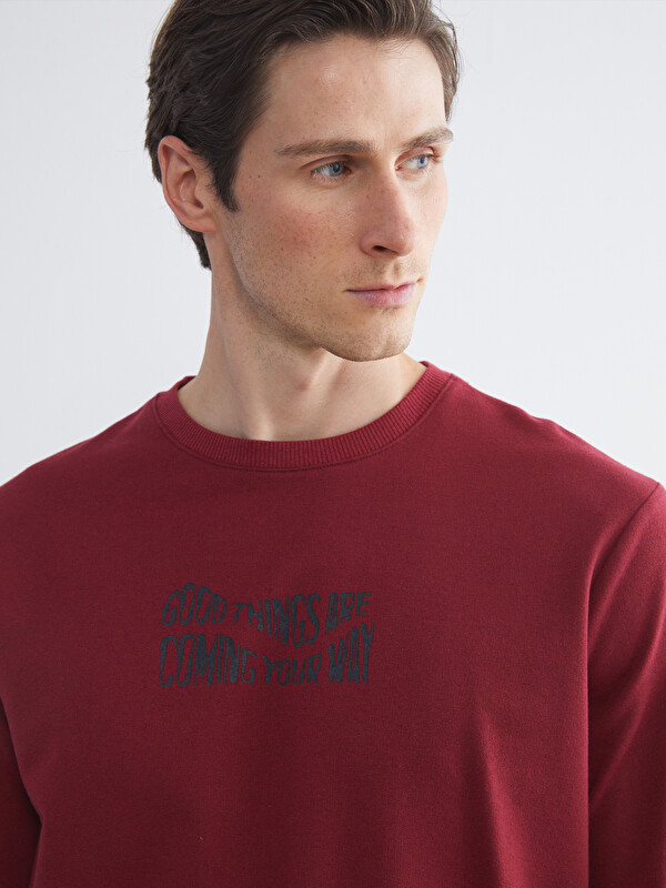 LCW ECO Bisiklet Yaka Baskılı Erkek Sweatshirt