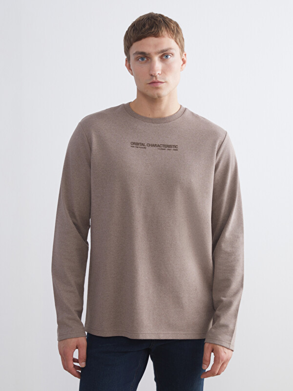 LCW ECO Bisiklet Yaka Baskılı Erkek Sweatshirt