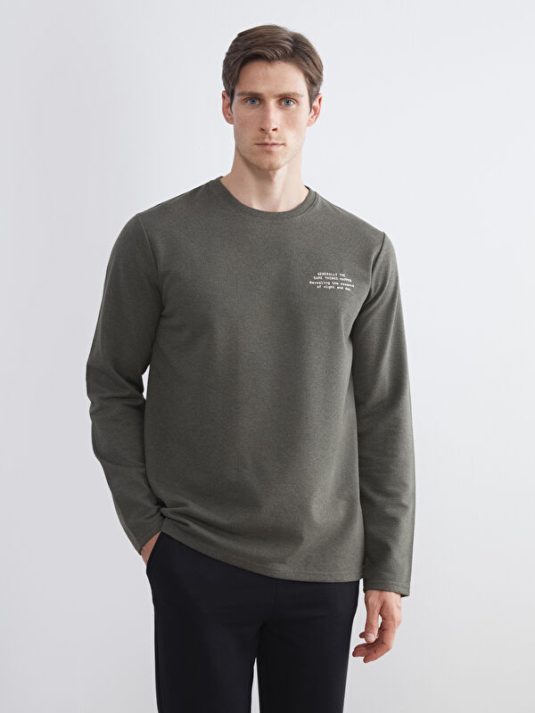 LCW ECO Bisiklet Yaka Baskılı Erkek Sweatshirt