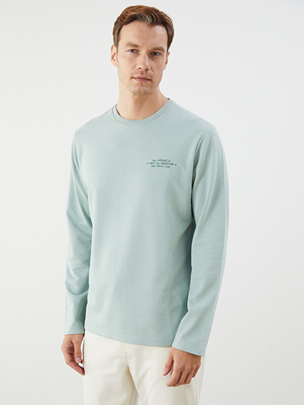 LCW ECO Bisiklet Yaka Baskılı Erkek Sweatshirt