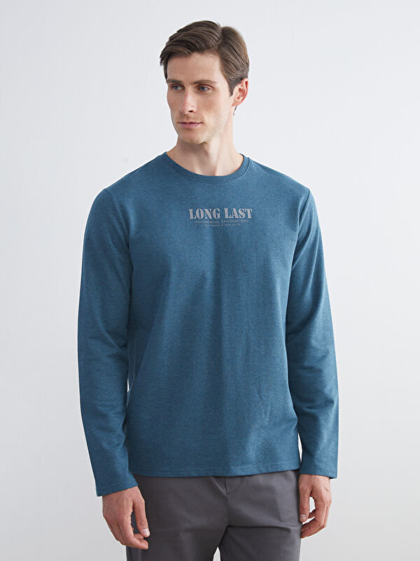 LCW ECO Bisiklet Yaka Baskılı Erkek Sweatshirt