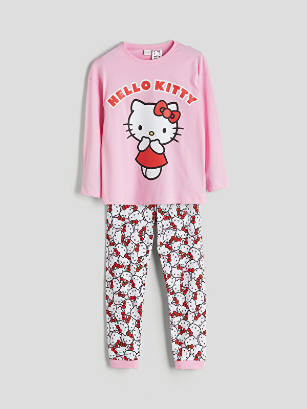 LCW Kids Bisiklet Yaka Hello Kitty Baskılı Kız Çocuk Pijama Takımı