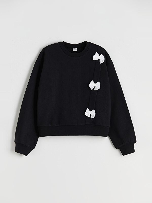 LCW Kids Crew Neck Thick Bow Detailed Girls' Sweatshirt