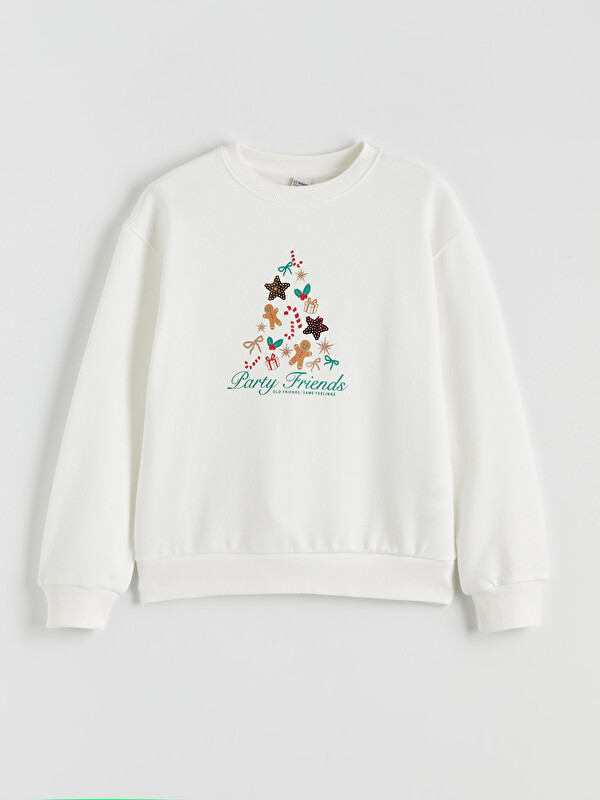 LCW Kids Yılbaşı Temalı Kız Çocuk Kalın Sweatshirt