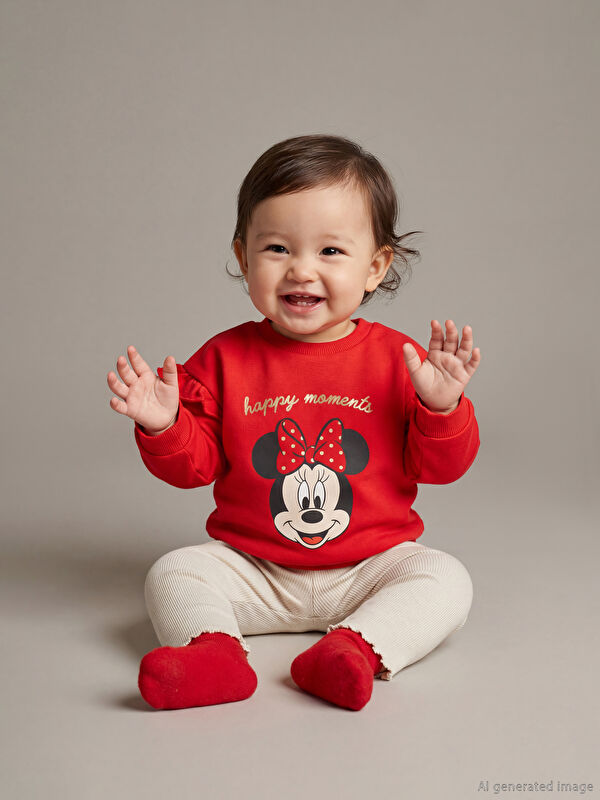 LCW baby Minnie Mouse Lisanslı Kız Bebek Sweatshirt ve Tayt