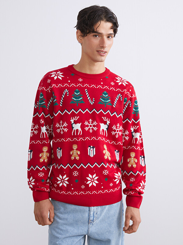 XSIDE Crew Neck New Year Themed Men's Knit Sweater