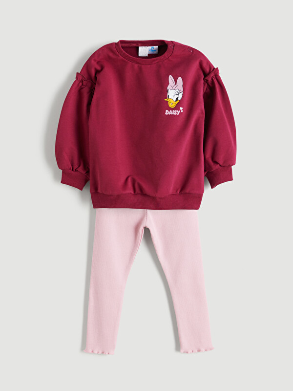 LCW baby Bisiklet Yaka Daisy Duck Baskılı Kız Bebek Takım